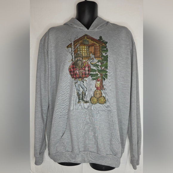 Always Blanks Gray Hoodie with 90's Vintage Lumberjack Graphic Size XL BP-3068 - Picture 3 of 11